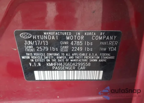 2013 Hyundai Azera z USA, uszkodzony, nr VIN KMHFH4JG6DA299558